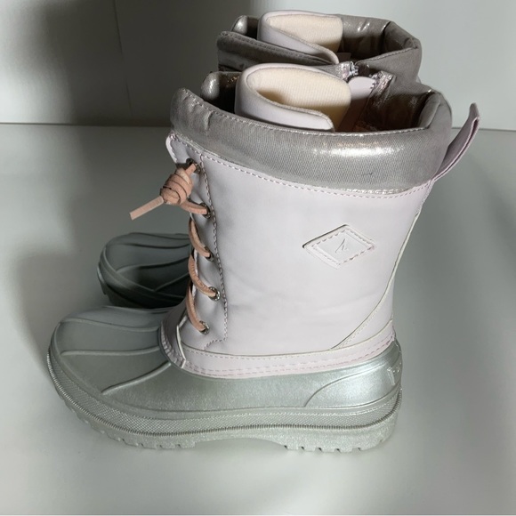 Sperry Kid’s Trailboard Boot Pink Shaft Laces Silver Upper Rubber Sole Zipper 3M - Picture 6 of 14